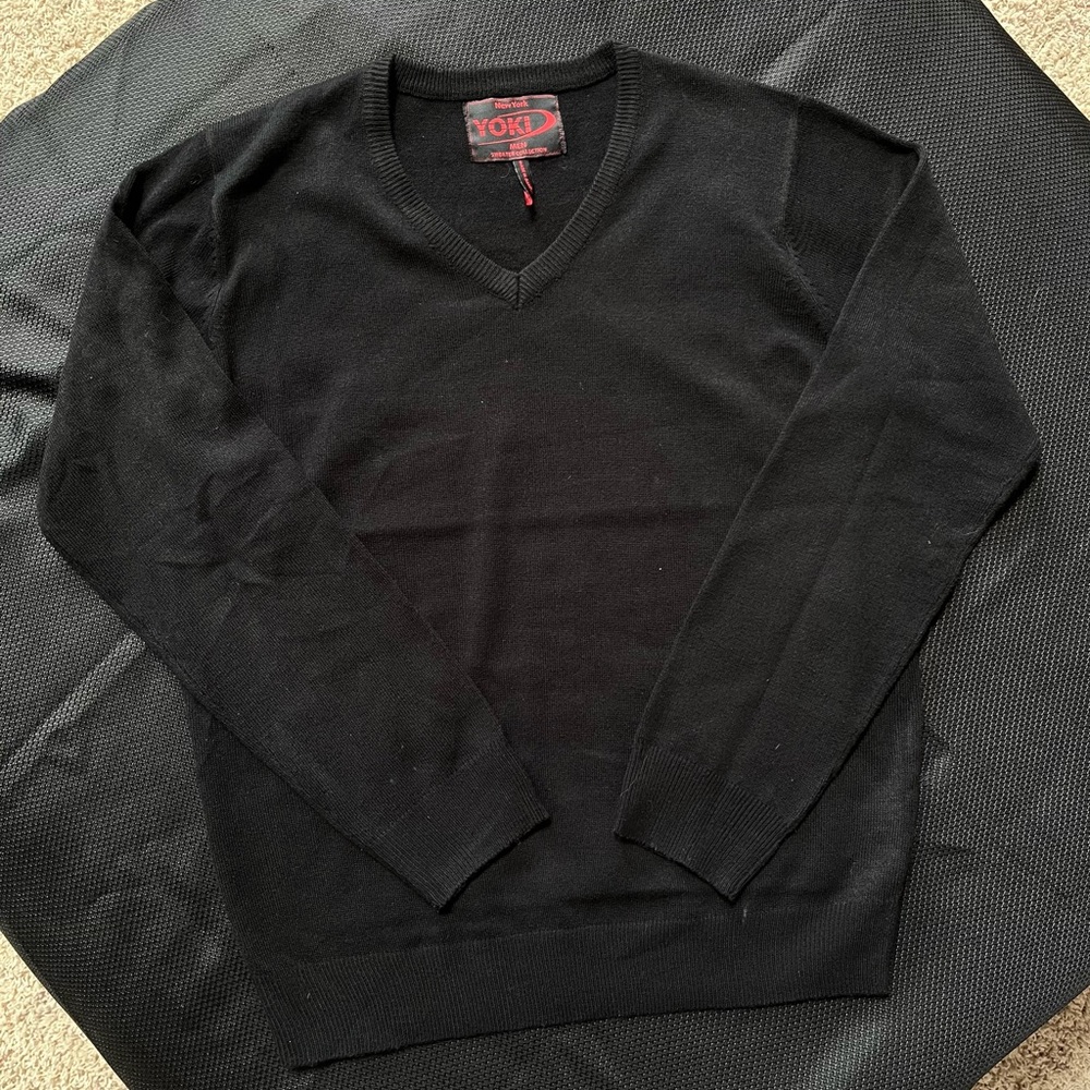 Yoki Black V-Neck Sweater Classic Knit Design
